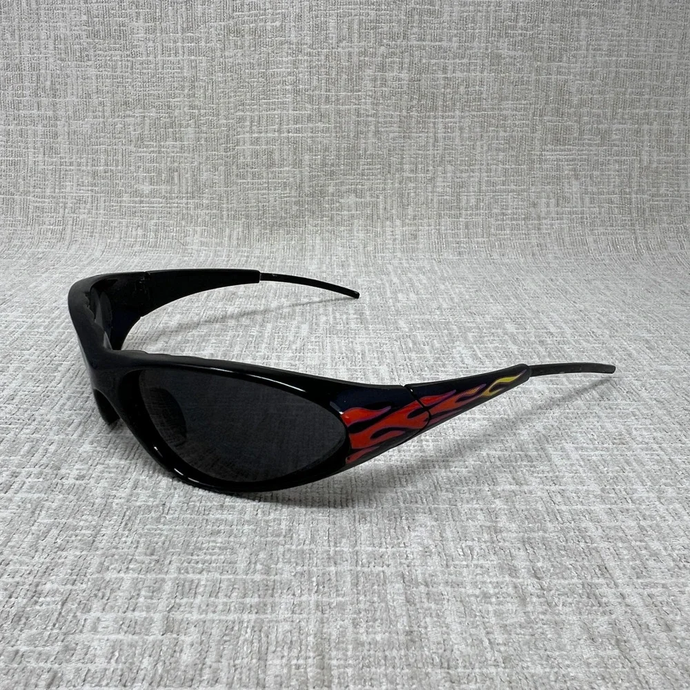 Vintage Y2K Harley-Davidson Flame Wrap Sunglasses Black Smoke Lenses Unisex OS